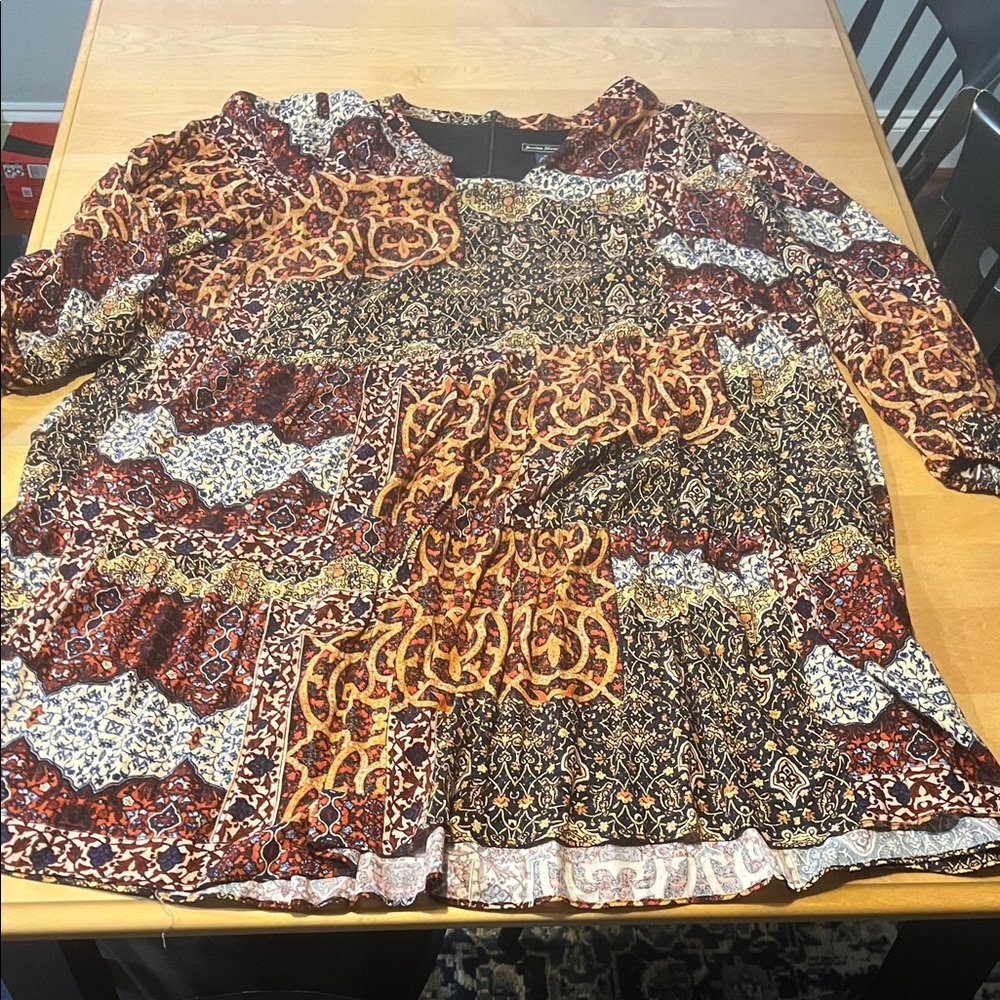 Jessica Howard 22w log sleeve split neck boho patchwork dress plus